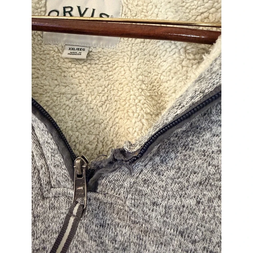 Orvis XXL Sherpa Lined 1/4 Zip Pullover‎ Gray Sweater Ripped Zip